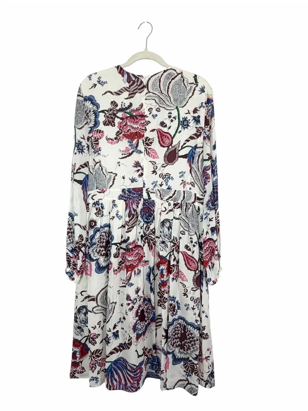 Tory Burch Silk Floral Long Sleeve Fit & Flare Dress Ivory Multicolor Size 14